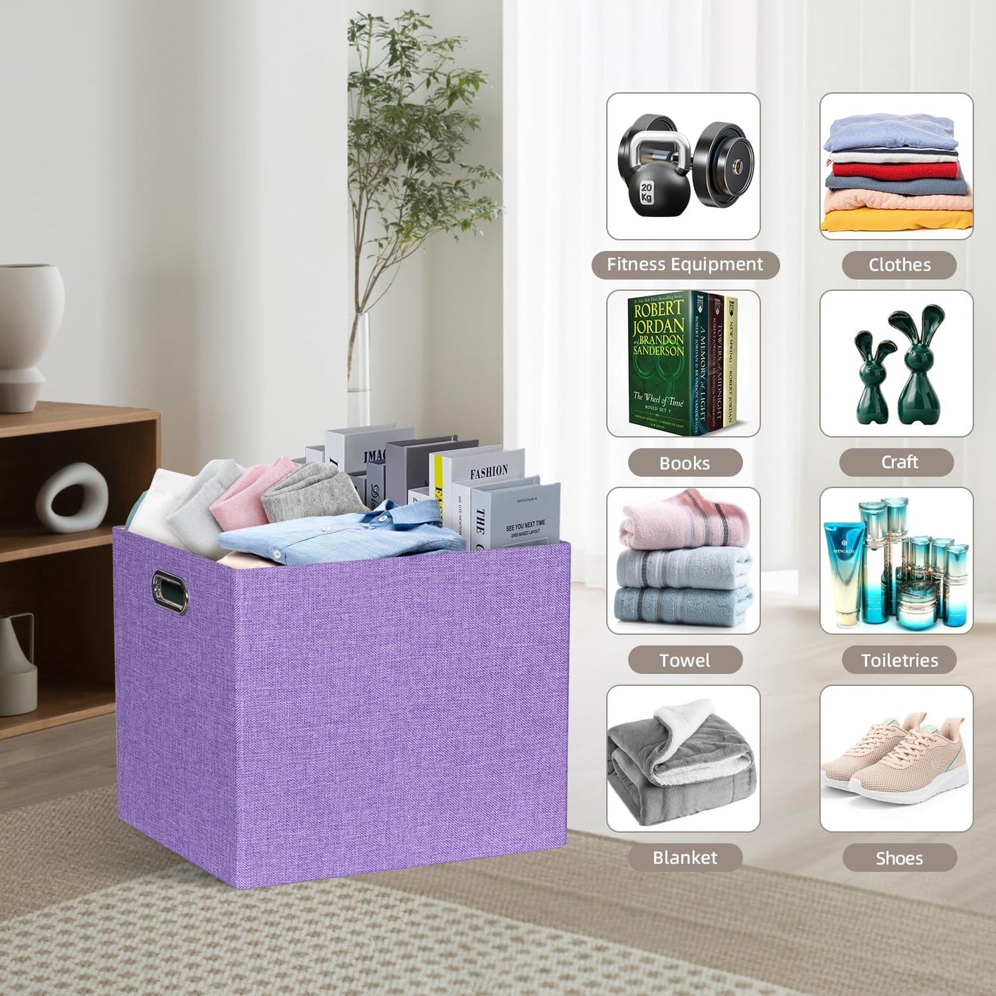 Skiennix Storage Cube Bins - Foldable Fabric Organizer Baskets | 4-Pack Decorative Storage Boxes in Purple