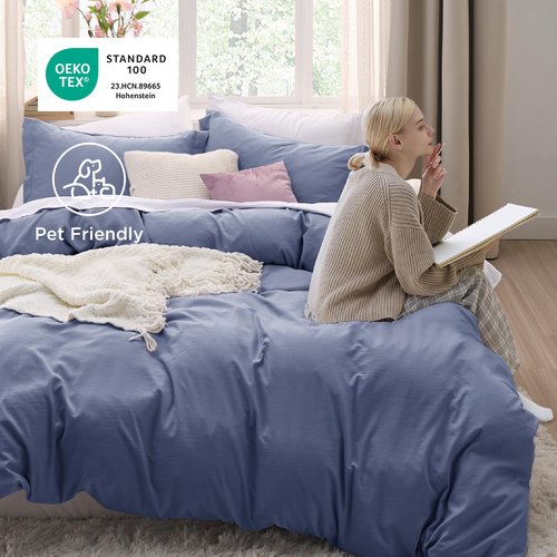 Bedsure Slate Blue Duvet Cover Twin/Twin XL Size - 2 Pieces Prewashed Polyester Extra Soft Bedding Set, Includes 1 Twin Duvet Cover 68''x90'' with Zipper Closure & 1 Pillow Sham, No Comforter