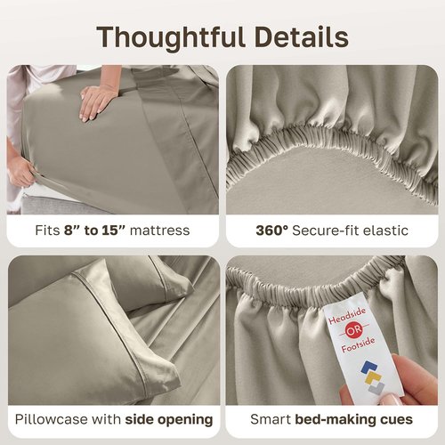 California Design Den 100% Cotton Twin Bed Sheets Set - 400 Thread Count, Silky Smooth Sateen, Taupe