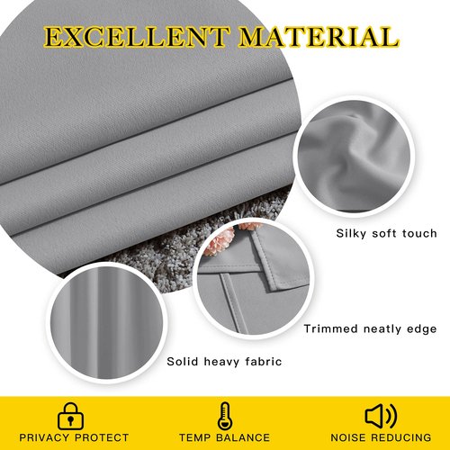 NICETOWN Blackout Curtains Panels for Bedroom - Window Treatment Thermal Insulated Blinds Solid Grommet Vertical Drapes for Kitchen (Set of 2, 52 by 45 Inch, Silver Grey)