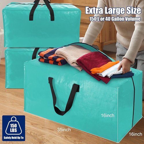 Cosy Family Extra Large Moving Bags - 8 Pack with Backpack Straps, Strong Handles & Zippers | 40 Gal, Aquamarine