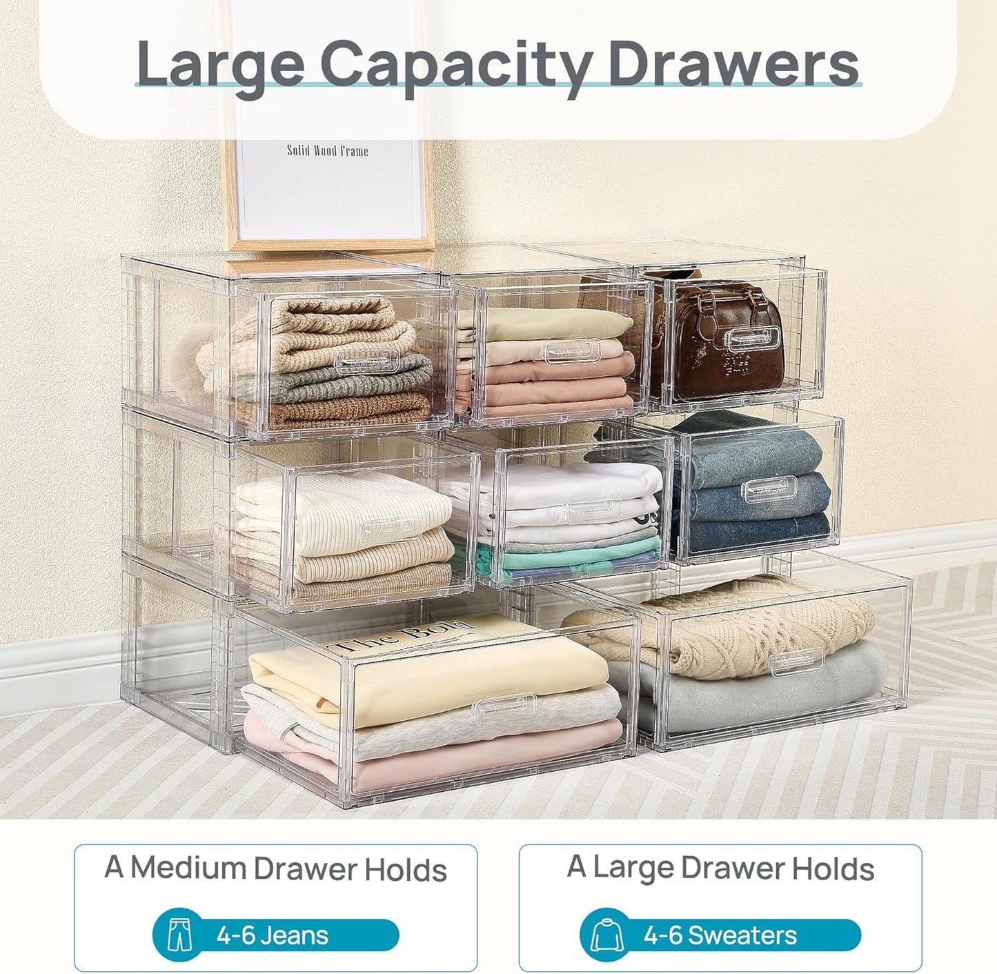 Vtopmart Large Clear Stackable Storage Drawers - 27QT Dust-Proof Underbed Organizer for Clothing & Sweaters