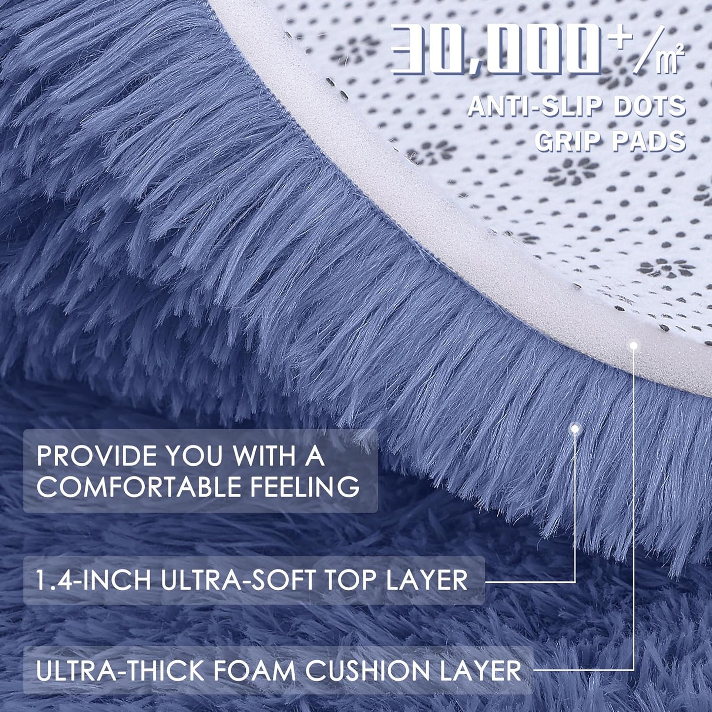 OLANLY Large Area Rug - Soft Fluffy Shaggy Carpet for Living Room & Bedroom | 5x8 Denim Blue