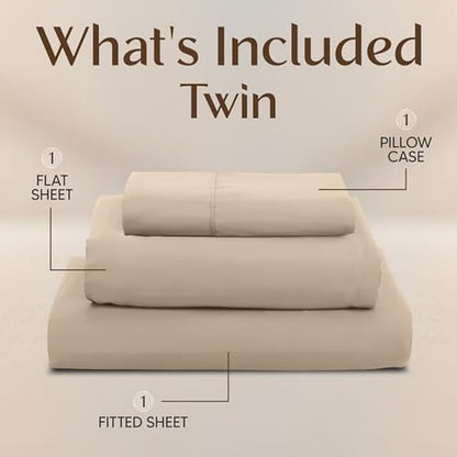 Utopia Bedding Twin Sheet Set – 3 Piece Bed Sheets for Twin Size Bed, Soft and Breathable Microfiber, Includes 1 Fitted Sheet, 1 Flat Sheet and 1 Pillowcase – Oeko Tex (Sand)