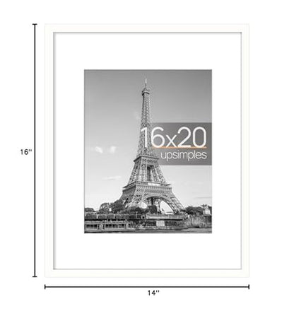 upsimples 16x20 Picture Frame, Display Pictures 11x14 with Mat or 16 x 20 Without, Wall Hanging Poster Frame, White, 1 Pack