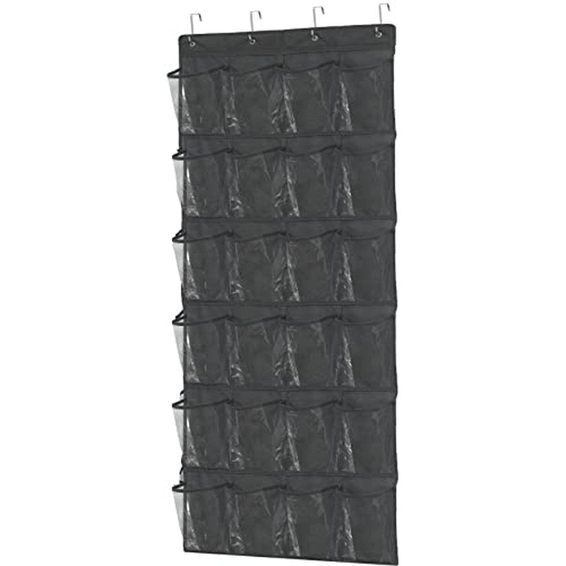 Simple Houseware 24 Pockets Large Clear Pockets Over The Door Hanging Shoe Organizer, Black (56" x 22.5")