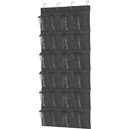 Simple Houseware 24 Pockets Large Clear Pockets Over The Door Hanging Shoe Organizer, Black (56" x 22.5")