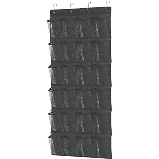Simple Houseware 24 Pockets Large Clear Pockets Over The Door Hanging Shoe Organizer, Black (56" x 22.5")