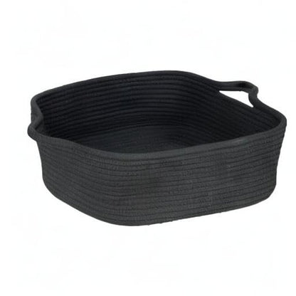Woven Cotton Rope Storage Basket with Handles for Organizing Shelves Closet Small Cat Dog Pet Toy Basket Box Bin Decorative Rectangle Baby Nursery baskets Gift Baskets Empty Black