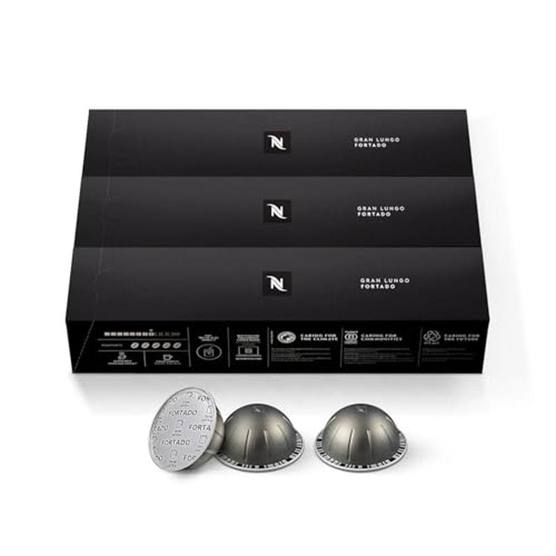 Nespresso Capsules Vertuo, Fortado Gran Lungo Americano, Dark Roast Espresso Coffee, 30 Count Coffee Pods, Brews 5.0oz.