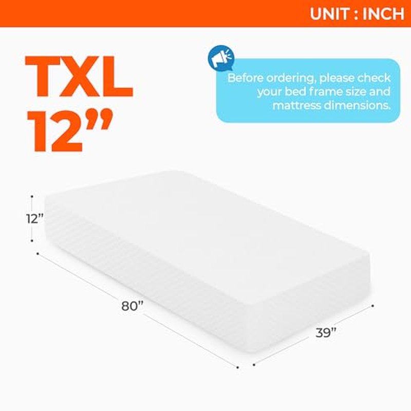 Neo Sleep 12 Inch Twin XL Cooling Gel Memory Foam Mattress for Cool Sleep Medium Firm Pressure Relieving CertiPUR-US Certified Foam, Mattress in a Box Fiberglass Free (Twin XL, 12 in)