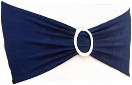 Skiennix 50 Pack Navy Blue Stretch Spandex Chair Sashes - Elastic Bows with Slider Buckles for Weddings & Events