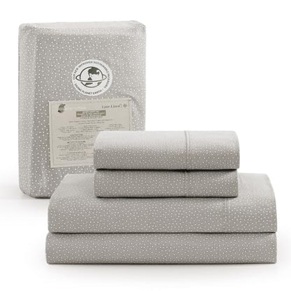 Lane Linen 100% Organic Cotton Grey (White Dot) King-Sheets Set, 4-Piece Long Staple Percale Weave Soft Best Bedding Sheets for Bed, Breathable, , Fits Mattress Upto 15inch Deep