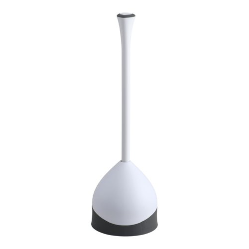 Clorox Toilet Plunger with Hideaway Holder Caddy Heavy-Duty Compact Design with Non-Skid Rubber Base for Bathroom Convenient Storage Toilet Unclogger, 6.5x19.5-Inch, White