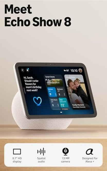 Amazon Echo Show 8 (newest model), Vibrant HD 8.7" display with spatial audio, Designed for Alexa+, Glacier White