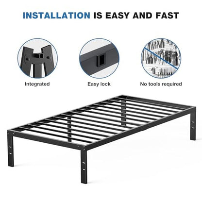 OLIXIS Metal Twin Bed Frame - 14in High with Storage Space, No Box Spring Needed with Sturdy Steel Slat Support, 800LBS Heavy Duty for Easy Assembly, Black for Bedroom
