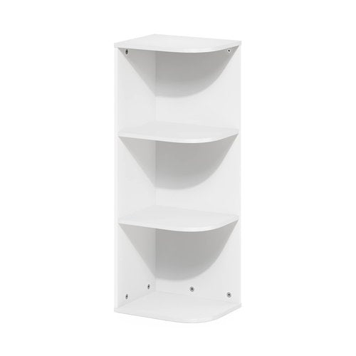 Furinno PASIR Book Shelf, 3-Tier Corner Bookshelf with Open Shelf, Standing Bookcase, 9.3 x 12 x 31.5 for Organization and Storage, for Living Room, Bedroom, Home Office, White