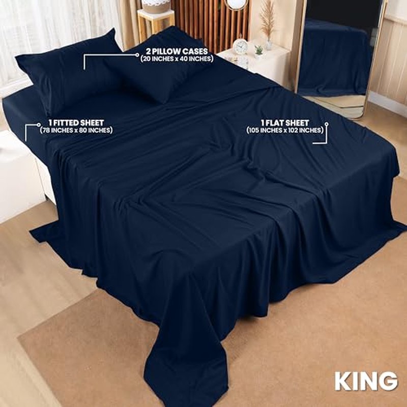 Utopia Bedding King Bed Sheets Set - Pack of 2 Sheet Sets - Perfect for Spa, Hotel, & Guest Bedroom - Brushed Microfiber - Shrinkage and Fade Resistant - Easy Care (Navy)