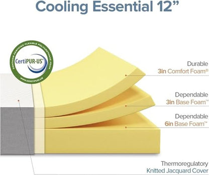 Zinus 12 Inch King Cooling Essential Foam Mattress, Affordable Quality, Certified Safe Materials
