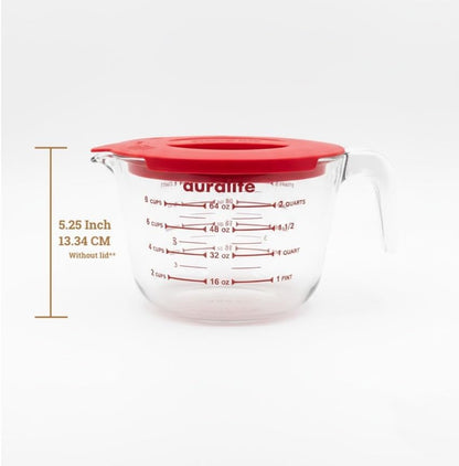 Auralite 8-Cup Borosilicate Glass Measuring Cup - 2 Quart with Lid for Precision Baking & Cooking