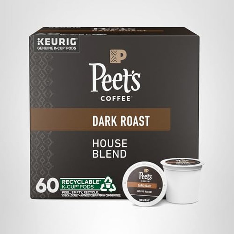 Peet's Coffee, Dark Roast Keurig K-Cup Pods, 100% Arabica Coffee - House Blend 60 Count (6 Boxes of 10 K-Cup Pods)