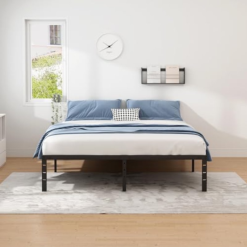 NEW JETO Metal Bed Frame,Twin Size Bed Frame with Storage Space,Heavy Duty Sturdy Mattress Foundation,Easy Assembly,No Box Spring Needed, Black,14 Inch,Twin