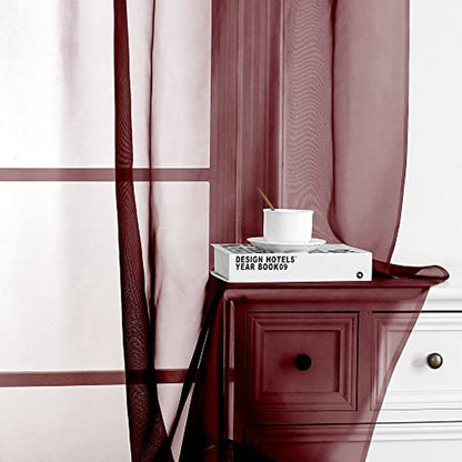 OWENIE Extra Long Sheer Curtains 120 Inches Long, Burgundy Sheer Curtain, Voile Rod Pocket Panels for Bedroom and Living Room (42 x 120 inches Long, Set of 2, Burgundy)
