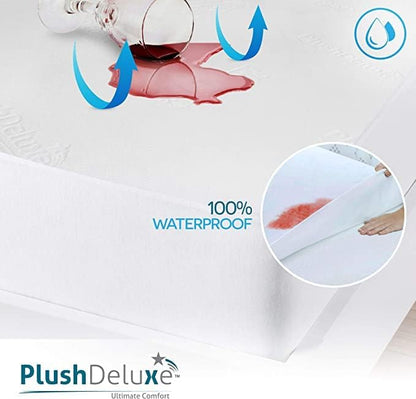 PlushDeluxe Premium Bamboo Mattress Protector - Waterproof, Ultra Soft & Breathable Twin Size Cover - White