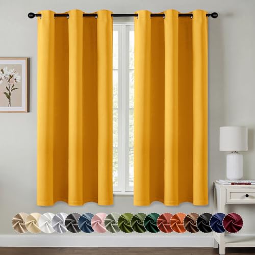 MIULEE Yellow Blackout Curtains - Bedroom Window Treatment Curtains Thermal Insulated Room Darkening Drapes for Living Room Kitchen Grommet Light Blocking Drapery, 40 x 54 Inches Long, 2 Panels