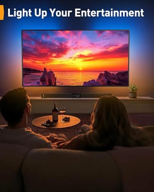 Perlegear AuraFrame™ Pre-Assembled TV Wall Mount with LED Lights for 26-65 inch TVs up to 99 lbs, Max VESA 400x400mm, Swivel, Extension, Tilt, TV Backlights with Music Sync, Fits 16”/12” Wood Studs