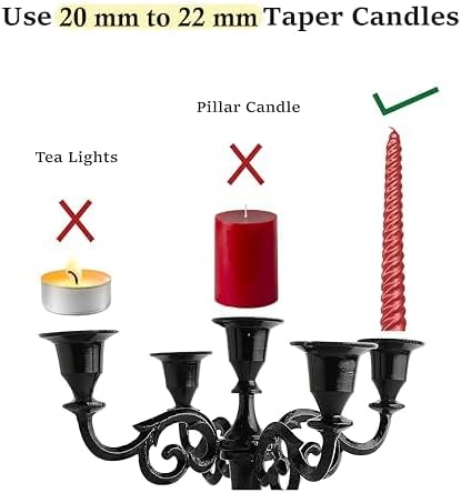 Rely+ 5 Arm Candelabra | Elegant Black Glossy Taper Candle Holders for Indoor Décor