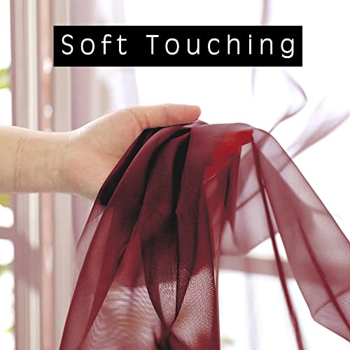 OWENIE Short Burgundy Red Sheer Curtains 36 Inches 2 Panels Set - Kitchen Tiers Valances Curtains Light Filter Rod Pocket Voile Cafe Curtains for Kitchen Bathroom Small Half Window, 42 in W x 36 in L