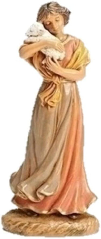 Fontanini Maia Nativity Figure - Hand Sculpted Lady with Lamb | 5" Shepherds Collection
