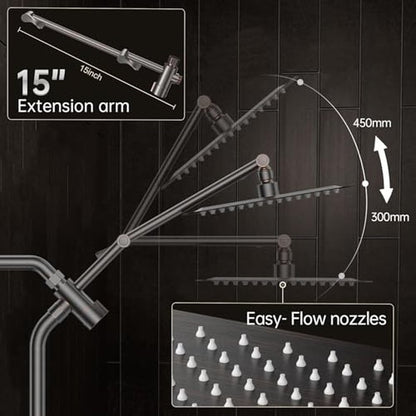 Veken All Metal 10" Brushed Gold Shower Head with Handheld, Luxurious Square Double Rain Shower Heads with Spray Combo, Dual High Pressure Detachable Rainfall Showerhead with Extension Arm, Long Hose