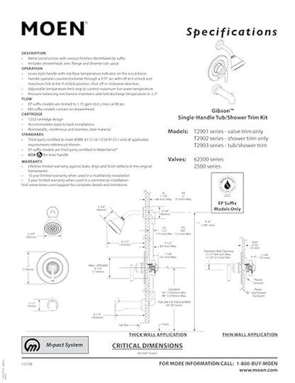 Moen Gibson Chrome Posi-Temp Pressure-Balancing Modern Valve Handle Only Trim, Valve Required, T2901