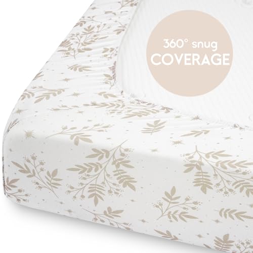 Yoofoss Pack and Play Sheets Fitted, Mini Crib Sheets 2-Pack for Pack N Play Mattress, Stretchy Playard Sheet, Soft and Breathable Green+Giraff