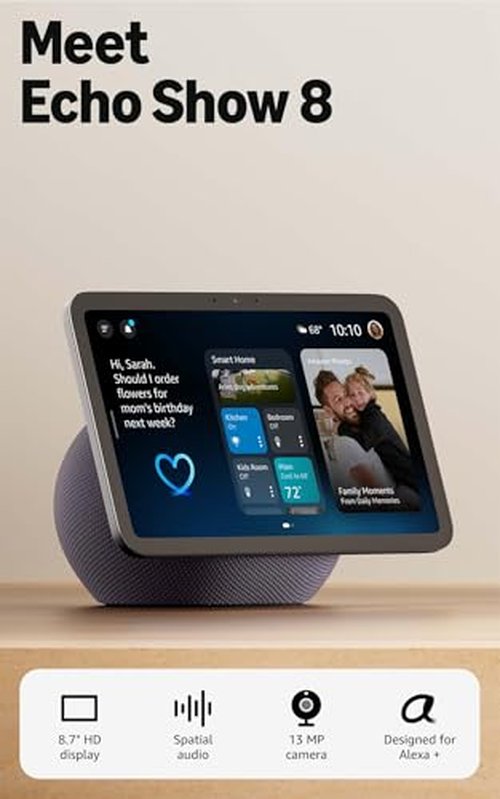 Amazon Echo Show 8 (newest model), Vibrant HD 8.7" display with spatial audio, Designed for Alexa+, Graphite