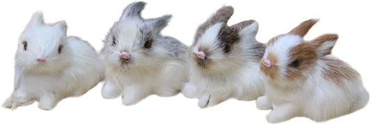 VICASKY Easter Rabbit Figurines - Realistic Mini Furry Bunnies for Basket Decor | 4-Piece Set