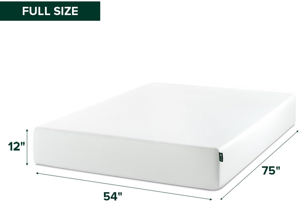 Zinus 12 Inch Full Green Tea Memory Foam Mattress - Medium Firm Feel, Zoned Pressure Relief, Safe & Fiberglass Free