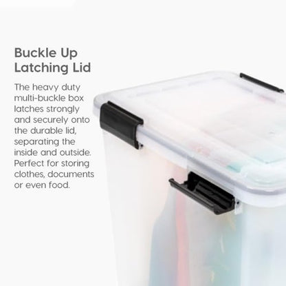 IRIS USA WeatherPro 103 Qt Storage Bins - BPA-Free Plastic with Tight Seal & Latch | 2 Pack - Clear/Black