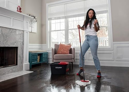 O-Cedar EasyWring Microfiber Spin Mop & Bucket Floor Cleaning System + 2 Extra Refills, Red/Gray