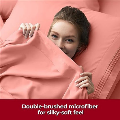 Mellanni Extra Deep Twin XL Sheets - 3 PC Iconic Collection Bedding - Hotel Luxury, Ultra Soft, Cooling Bed Sheets - Wrinkle, Fade, Stain Resistant (Twin Extra Long, Coral)