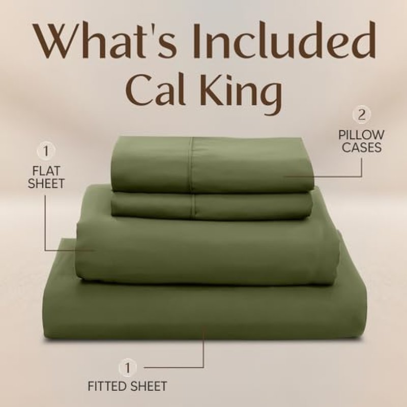 Utopia Bedding California King Size Sheet Set – 4 Piece Bed Sheets, Soft and Breathable Microfiber, Includes 1 Fitted Sheet, 1 Flat Sheet and 2 Pillowcases – Oeko Tex (Olive)