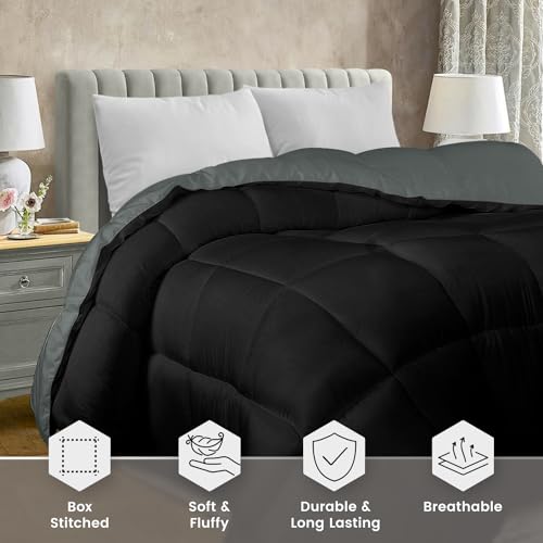 Utopia Bedding Comforter Duvet Insert, Quilted Comforter with Corner Tabs, Box Stitched Down Alternative Comforters Queen Size (Black/Grey, Pack of 4)