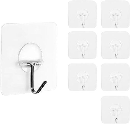 Kimono Heavy-Duty Adhesive Hooks - Transparent Waterproof Wall Hooks for Towel & Coat | 8-Pack