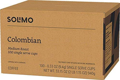 Solimo Medium Roast Colombian Coffee Pods - Compatible with Keurig 2.0 | 100 Count