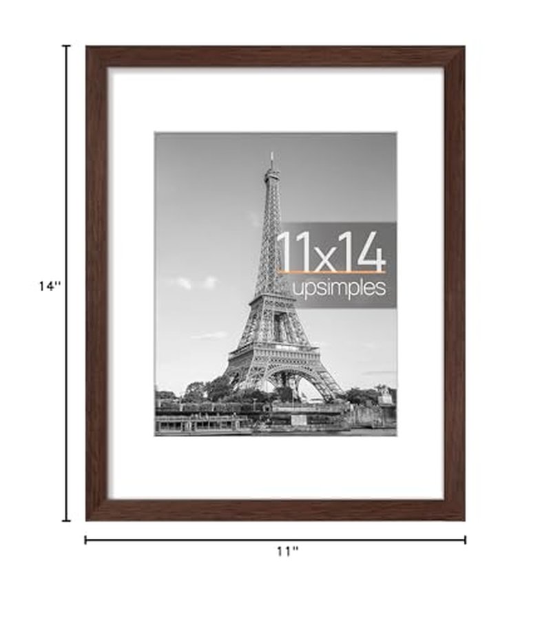 upsimples 11x14 Picture Frame, Display Pictures 8x10 with Mat or 11 x 14 Without, Wall Hanging Photo Frames, Brown, 1 Pack