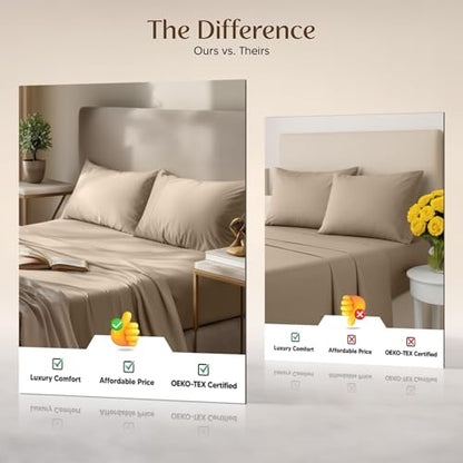 Utopia Bedding King Size Sheet Set – 4 Piece Bed Sheets, Soft and Breathable Microfiber, Includes 1 Fitted Sheet, 1 Flat Sheet and 2 Pillowcases – Oeko Tex (Sand)
