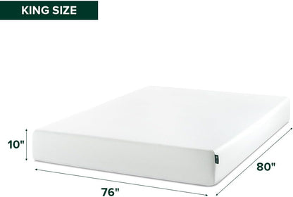 Zinus 10 Inch King Green Tea Memory Foam Mattress - Medium Firm, Zoned Pressure Relief, Fiberglass Free