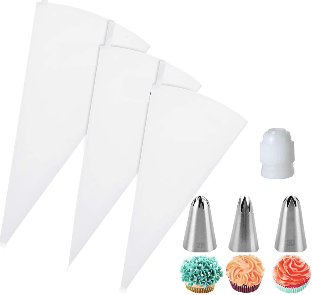 Skiennix Reusable Piping Bags Set - Eco-Friendly Cotton Cake Decorating Kit with 3 Tips & Coupler